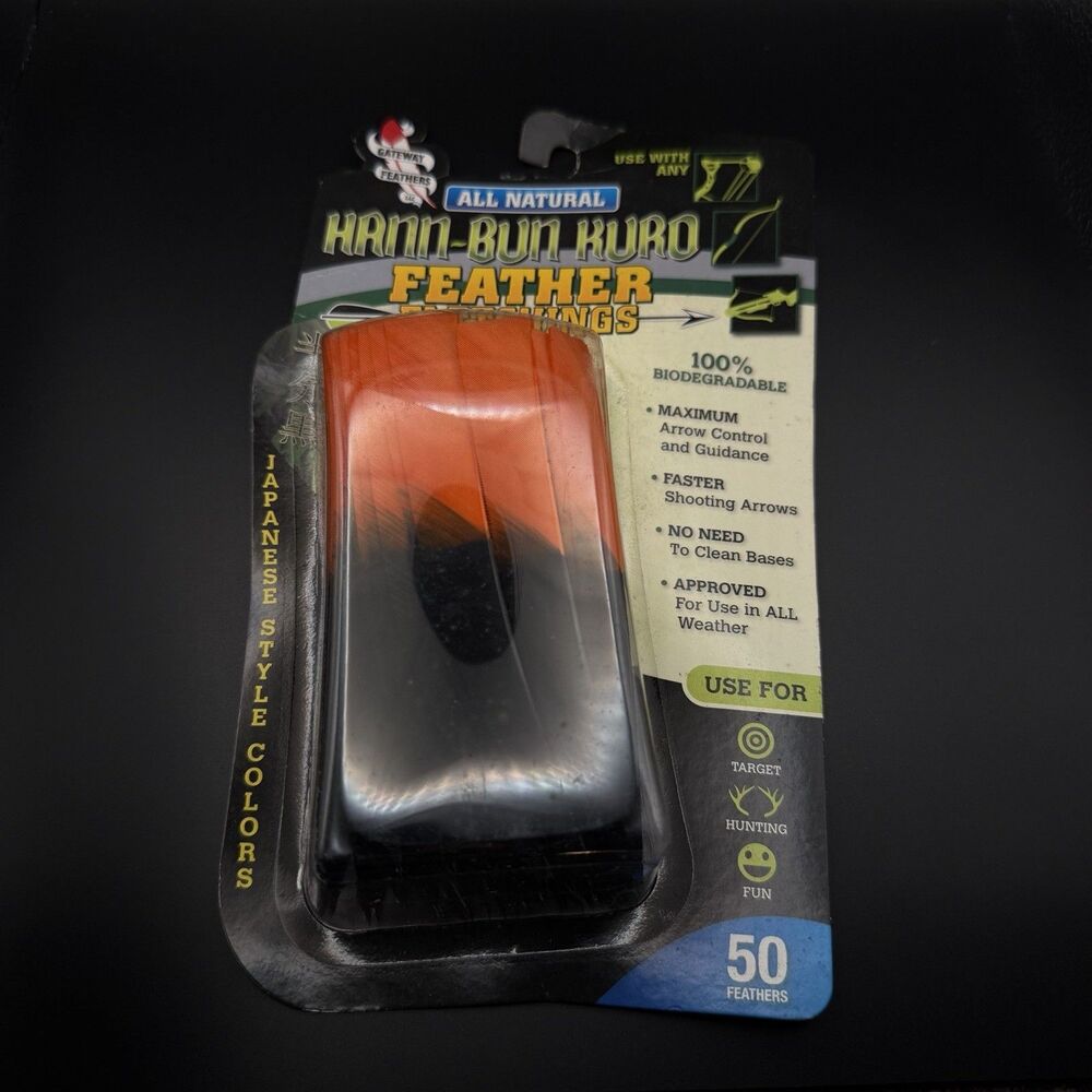 Gateway Feathers Hann-Bun Kuro 5in Shield Feather Fletchings Orange/Black 50ct